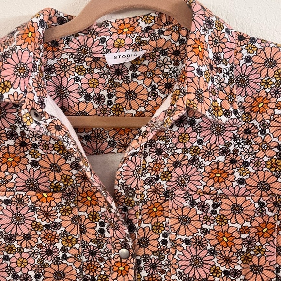Storia Orange, & Coral Floral Denim Romper SZ S - Picture 11 of 11